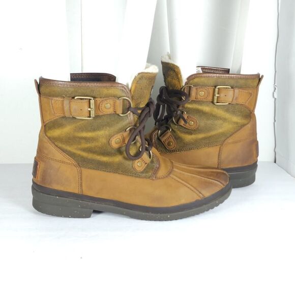 UGG Women's Cecile US 8 Brown Leather Waterproof Sheepskin Lined Duck Boots - Picture 8 of 15